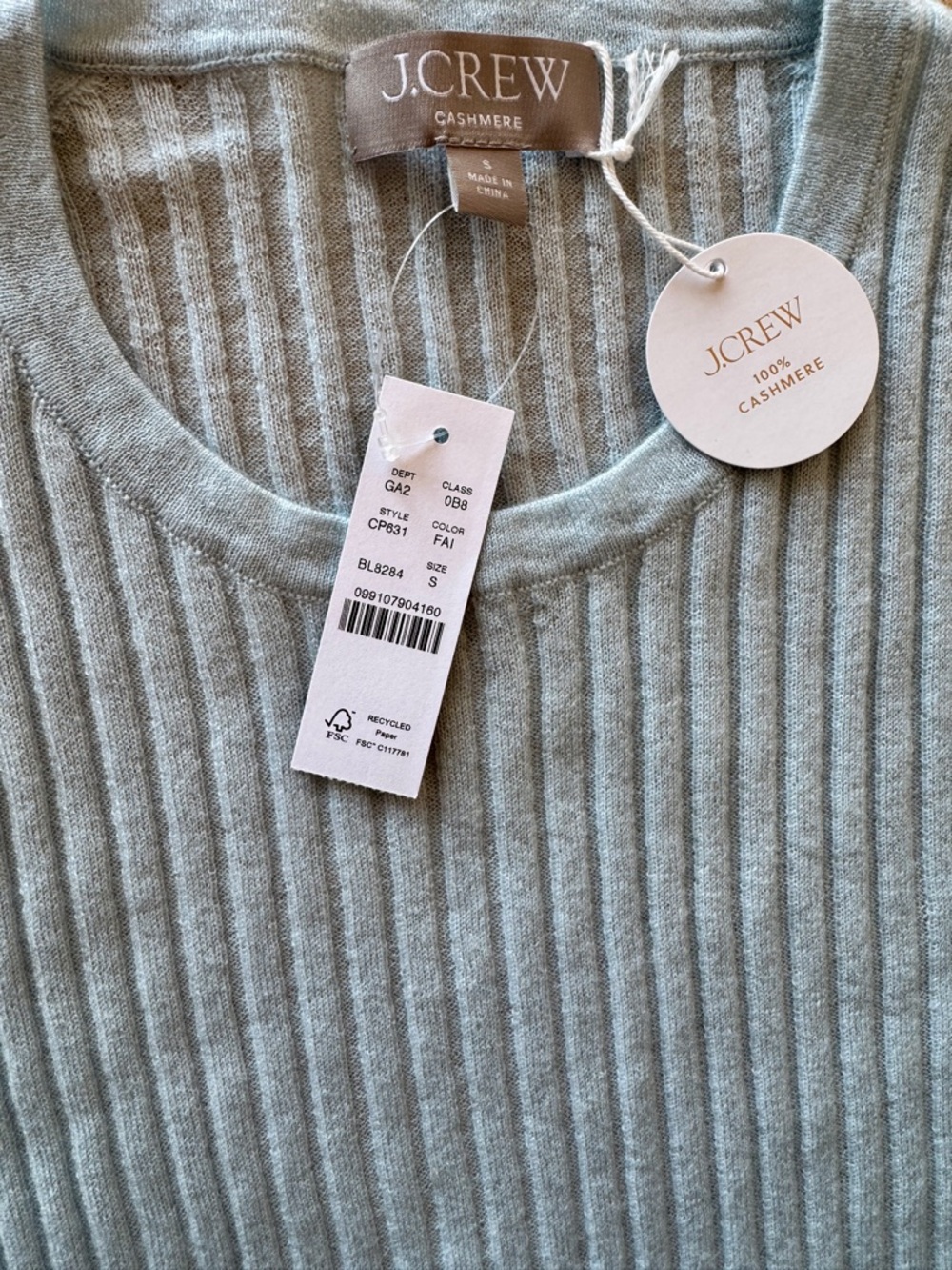 NWT J. CREW Women’s New ribbed featherweight 100% cashmere T-shirt Fresh Air S - Picture 8 of 15